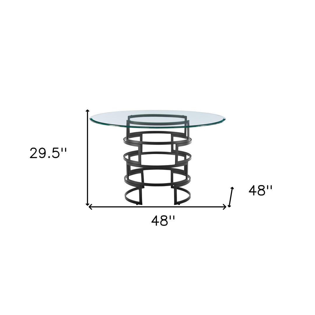 48-Inch Modern Round Glass Dining Table with Black Iron Pedestal Base