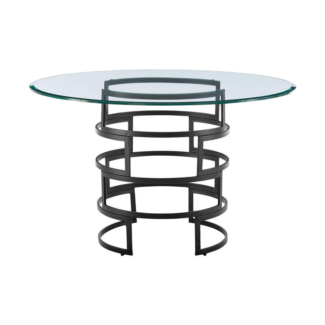 48-Inch Modern Round Glass Dining Table with Black Iron Pedestal Base