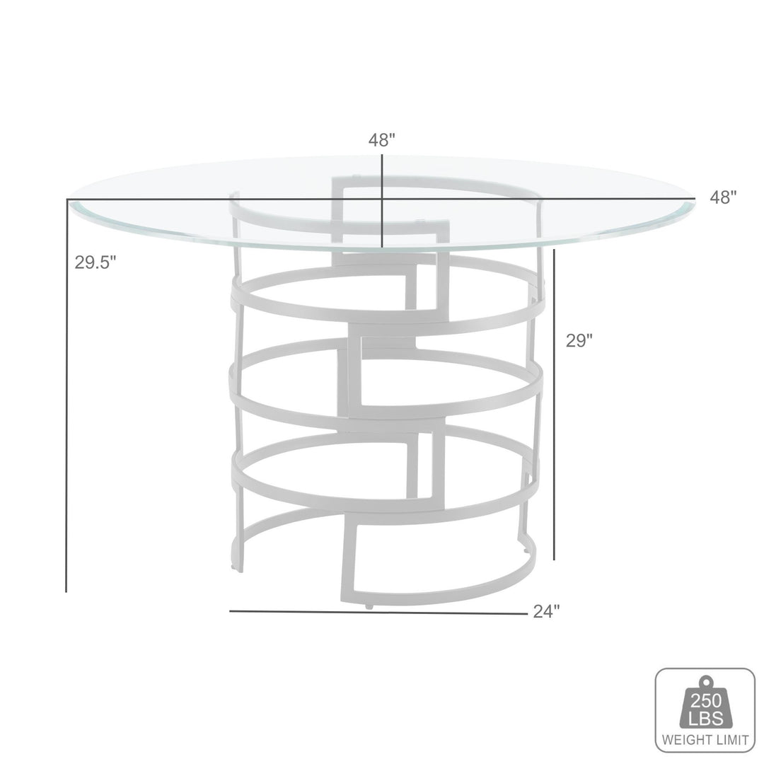 48-Inch Modern Round Glass Dining Table with Black Iron Pedestal Base