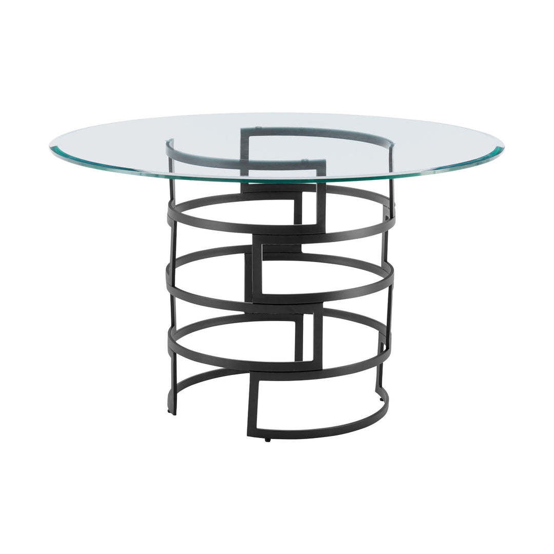 48-Inch Modern Round Glass Dining Table with Black Iron Pedestal Base