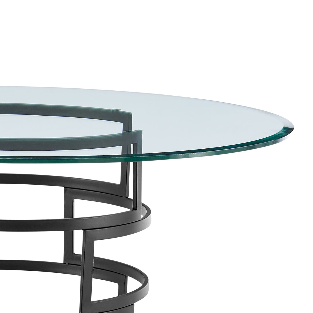 48-Inch Modern Round Glass Dining Table with Black Iron Pedestal Base