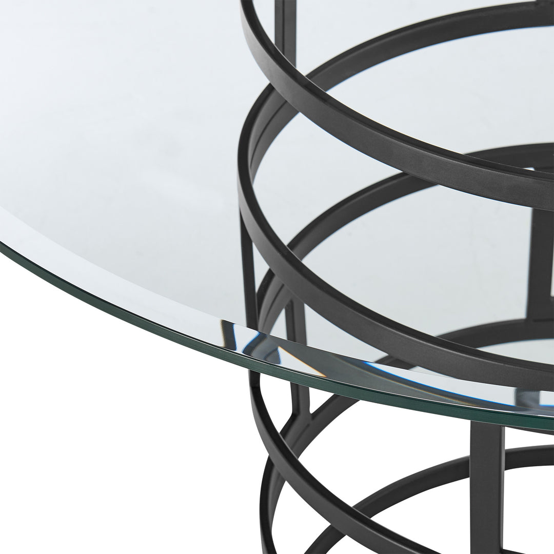 48-Inch Modern Round Glass Dining Table with Black Iron Pedestal Base