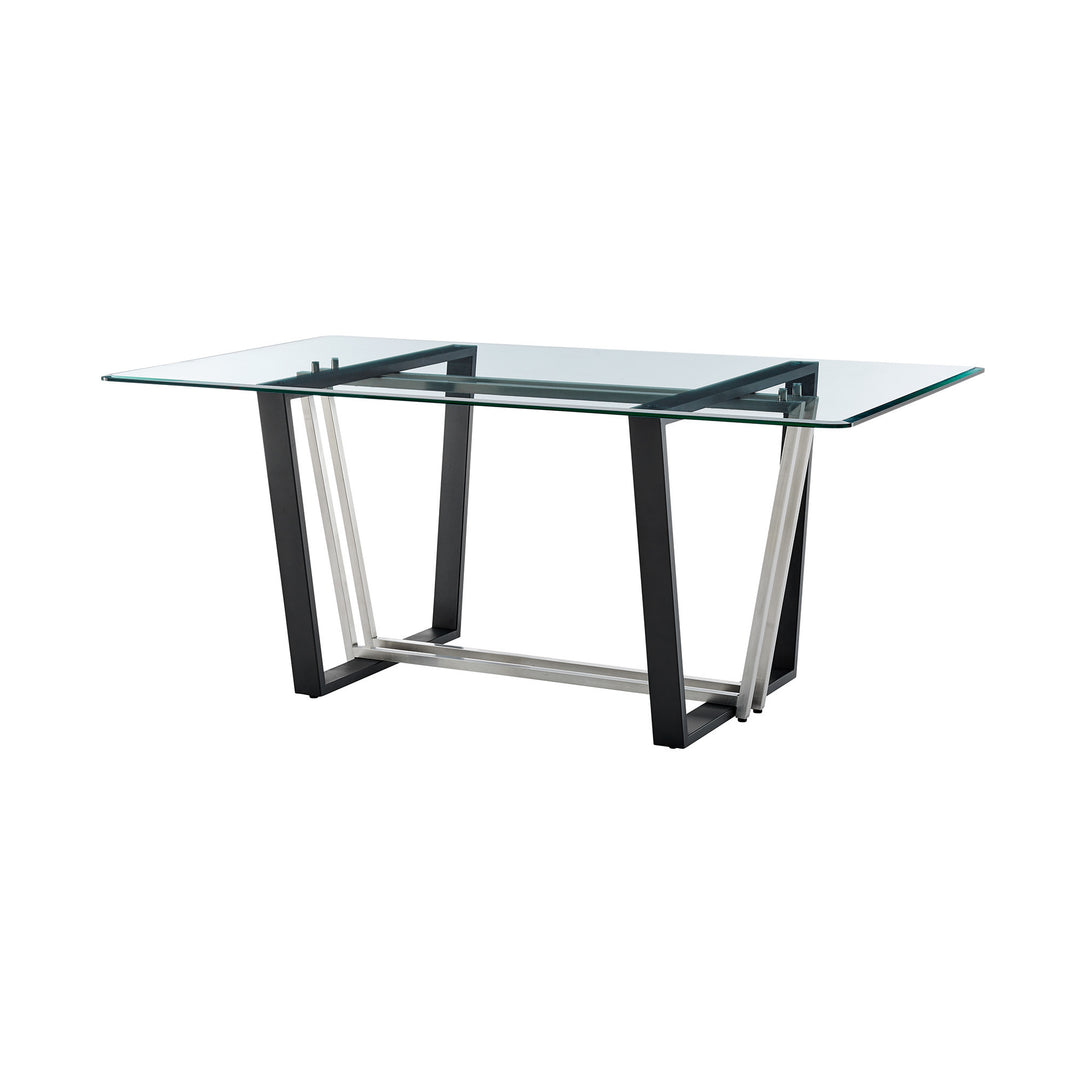 72" Clear Glass and Black Iron Rectangular Dining Table with Sled Base – Modern Sophistication for Your Space