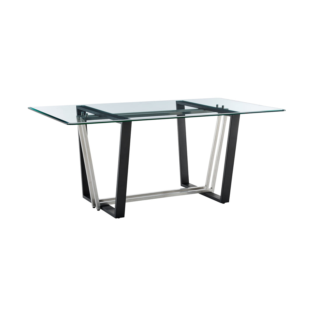 72" Clear Glass and Black Iron Rectangular Dining Table with Sled Base – Modern Sophistication for Your Space