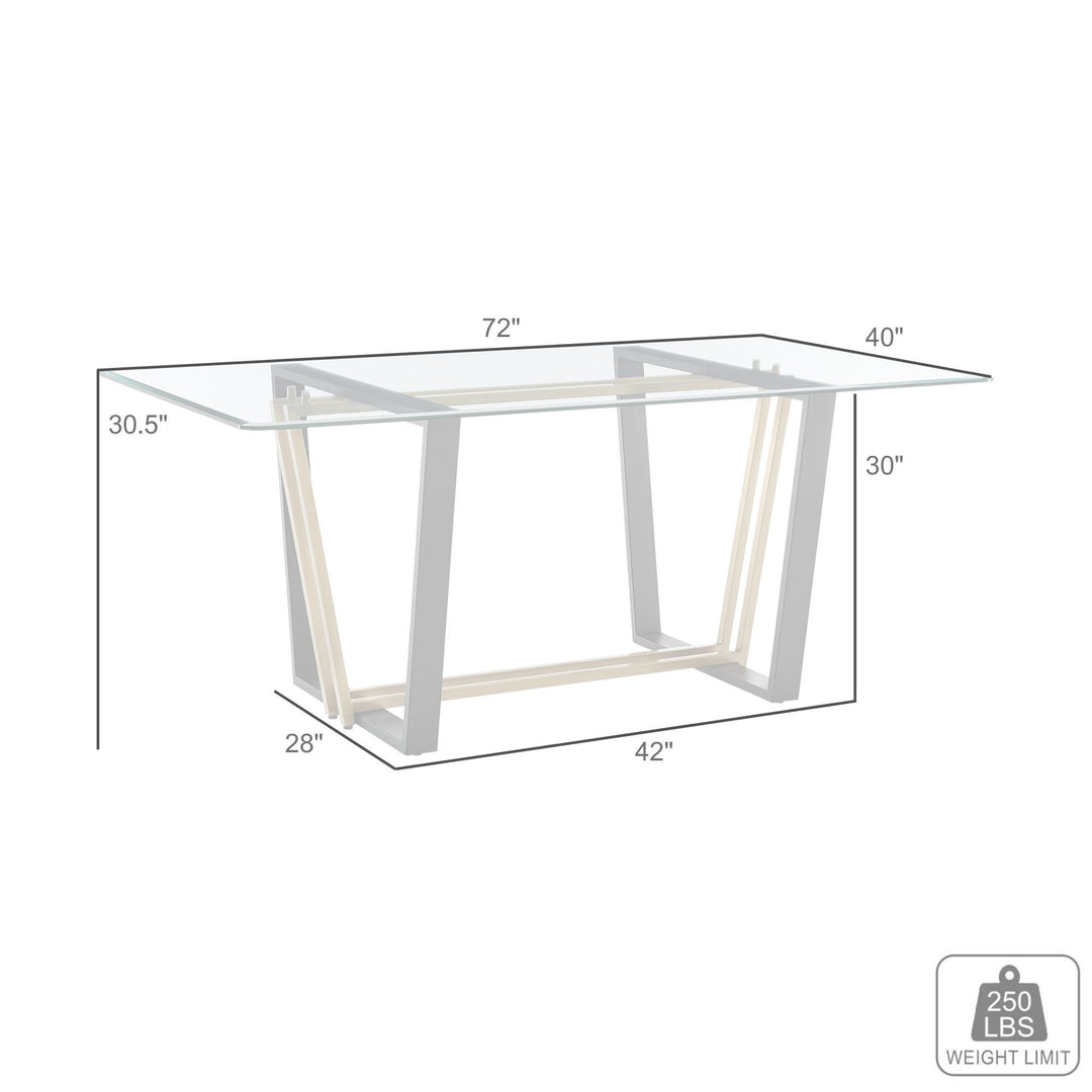 72" Clear Glass and Black Iron Rectangular Dining Table with Sled Base – Modern Sophistication for Your Space