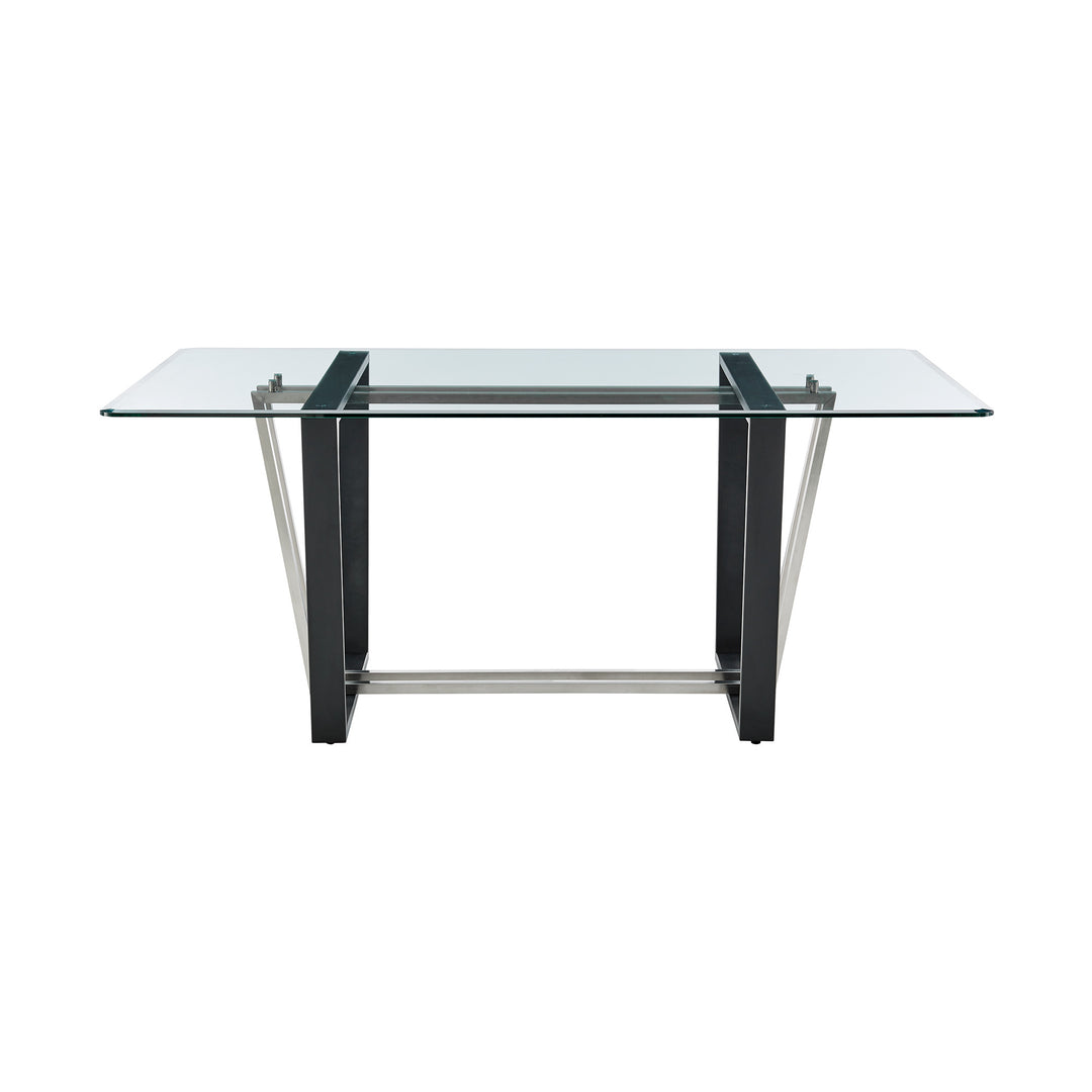 72" Clear Glass and Black Iron Rectangular Dining Table with Sled Base – Modern Sophistication for Your Space