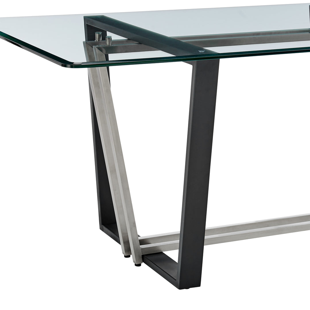 72" Clear Glass and Black Iron Rectangular Dining Table with Sled Base – Modern Sophistication for Your Space