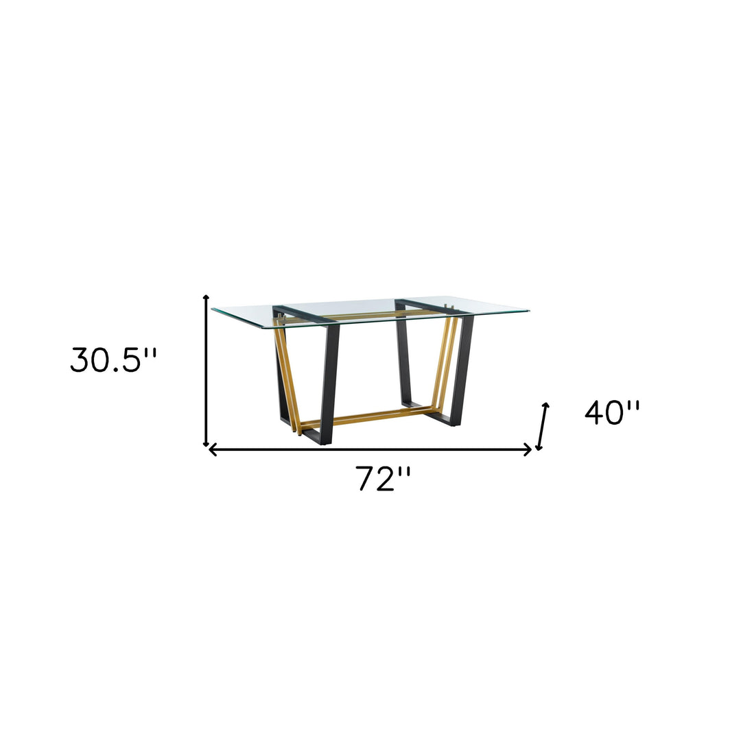 72" Clear Glass and Gold Sled Base Dining Table