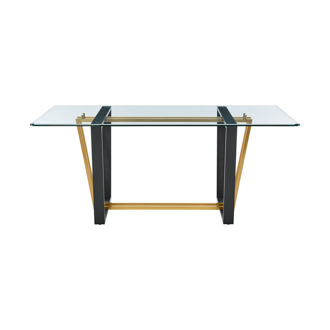 72" Clear Glass and Gold Sled Base Dining Table