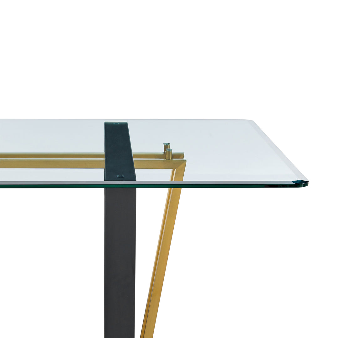 72" Clear Glass and Gold Sled Base Dining Table