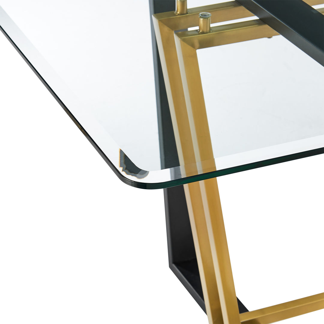 72" Clear Glass and Gold Sled Base Dining Table