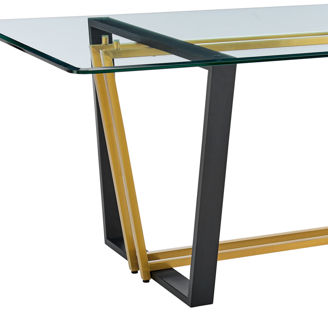 72" Clear Glass and Gold Sled Base Dining Table