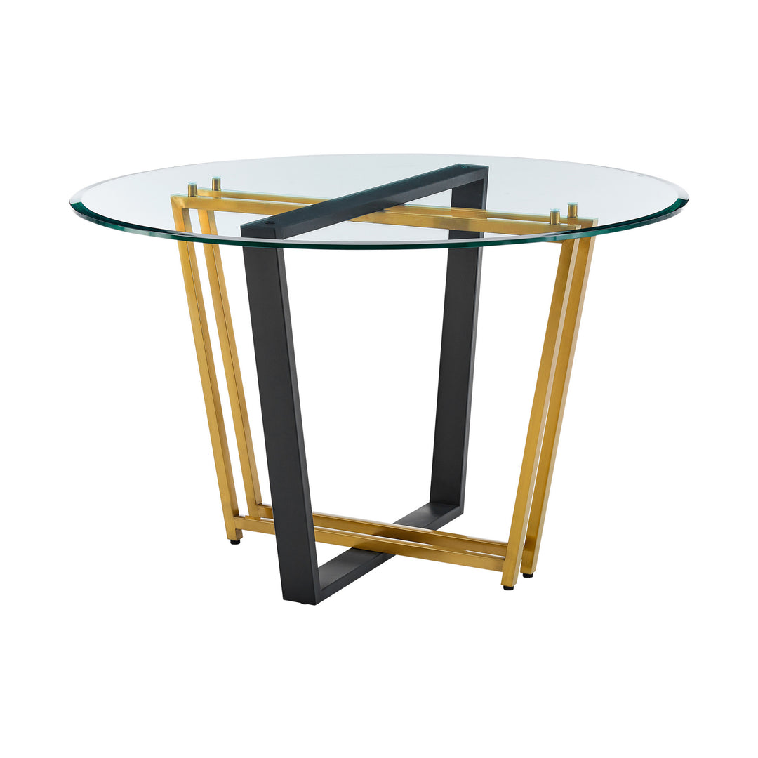 48" Clear Glass and Gold Iron Sled Base Round Dining Table