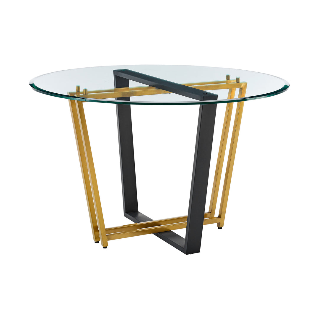 48" Clear Glass and Gold Iron Sled Base Round Dining Table