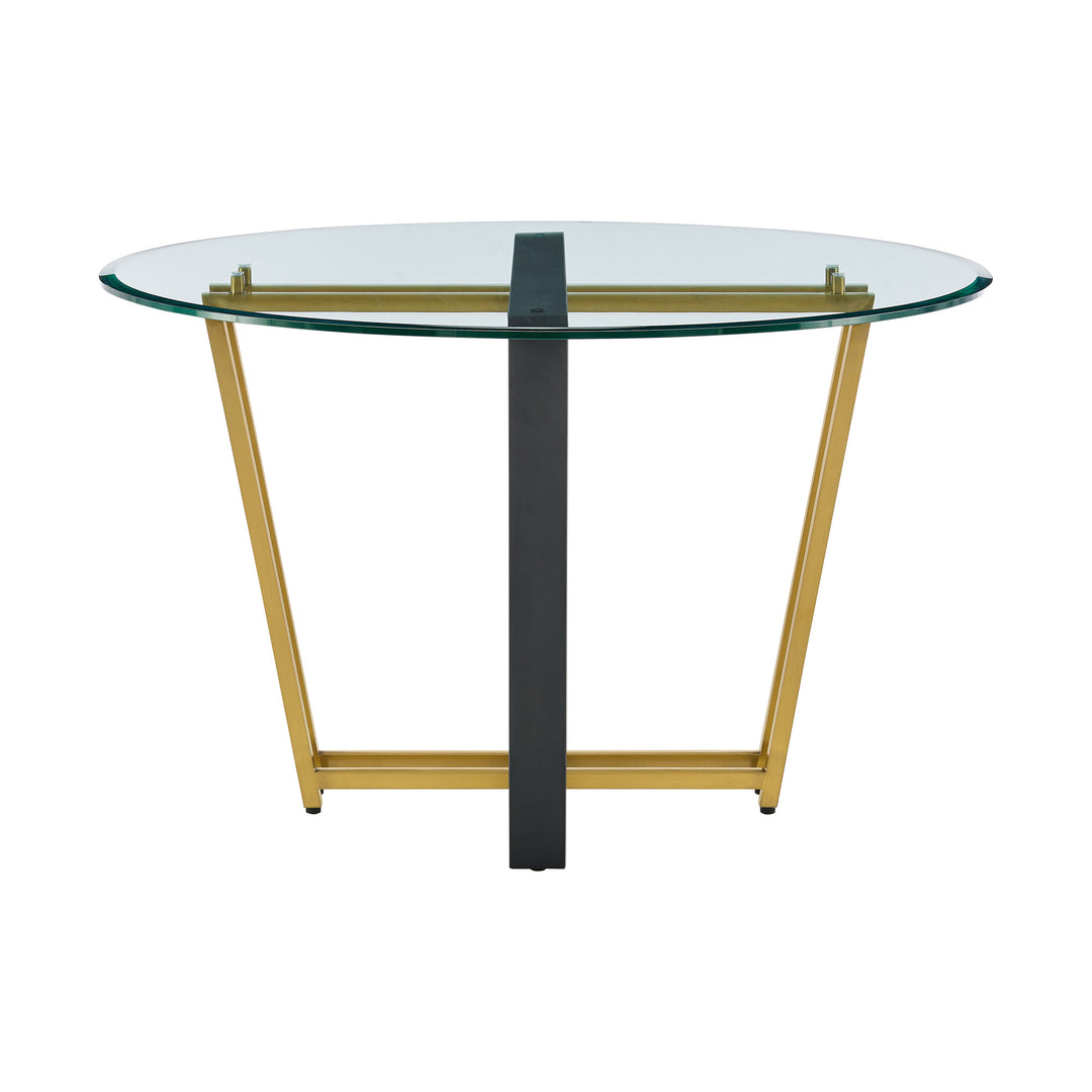 48" Clear Glass and Gold Iron Sled Base Round Dining Table