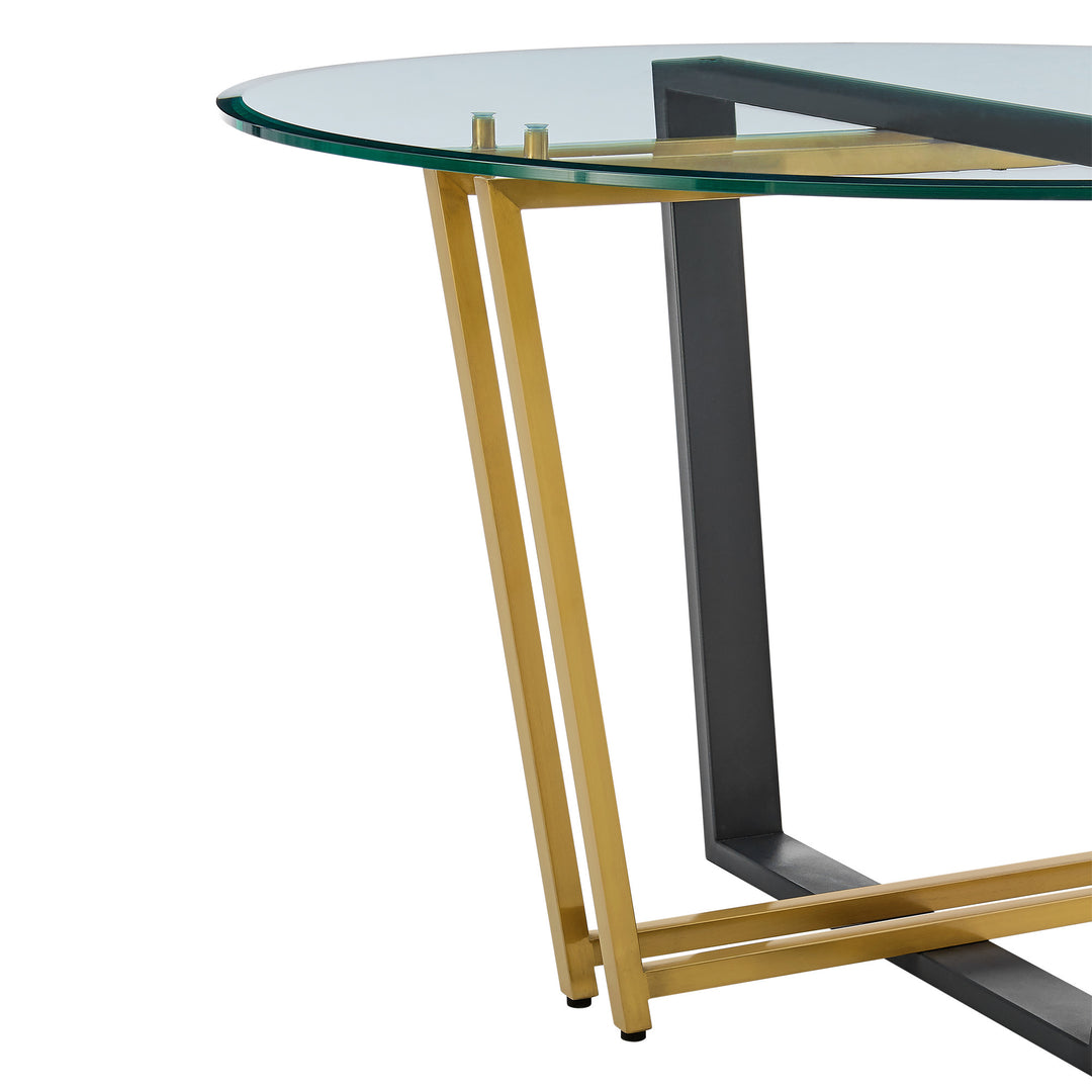 48" Clear Glass and Gold Iron Sled Base Round Dining Table