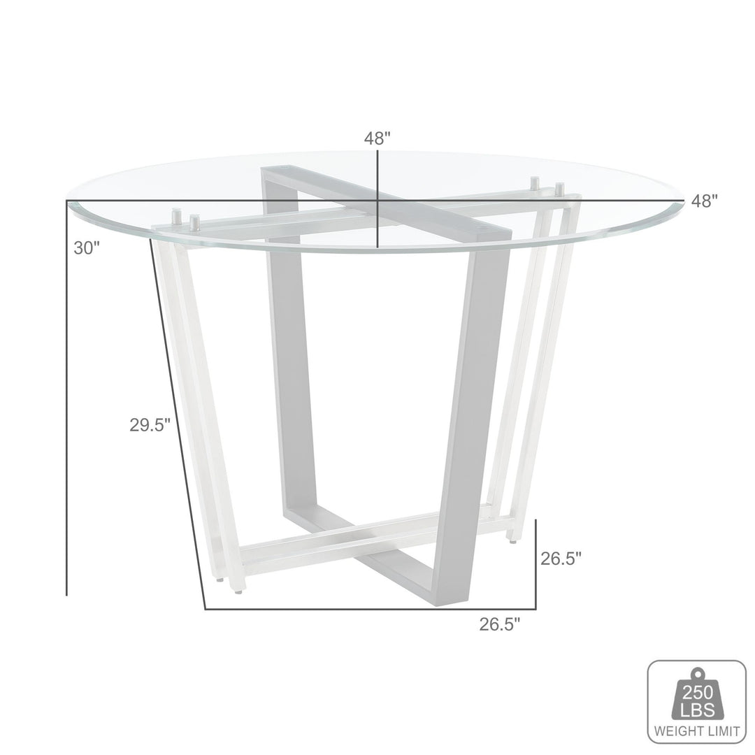 48" Clear Glass and Black Iron Round Dining Table with Sled Base