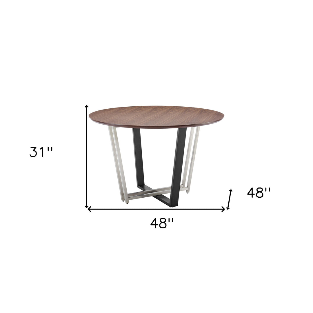 48" Brown and Black Round Dining Table with Iron Sled Base