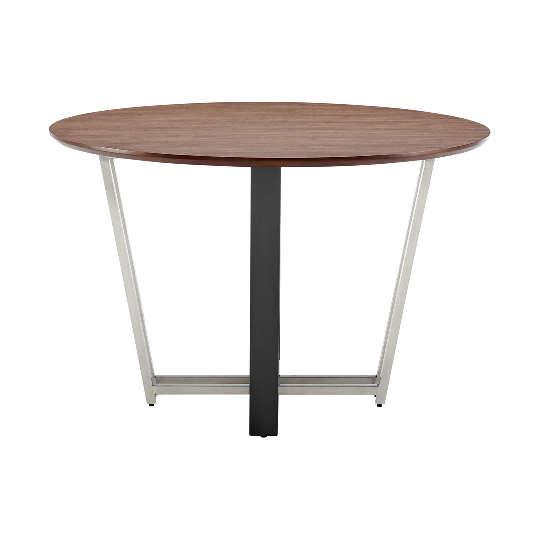 48" Brown and Black Round Dining Table with Iron Sled Base