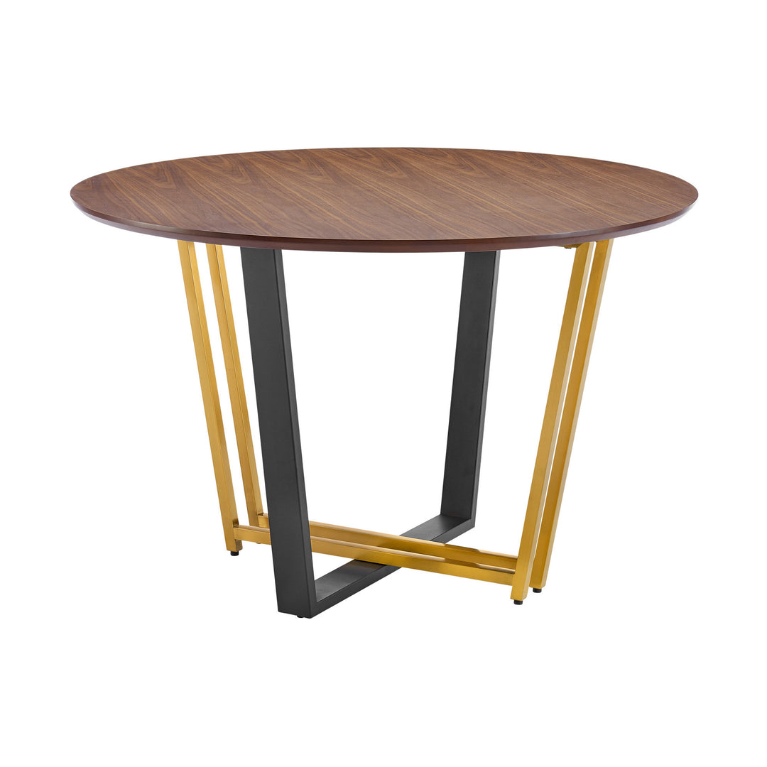 Modern 48" Brown and Gold Round Dining Table with Sled Base