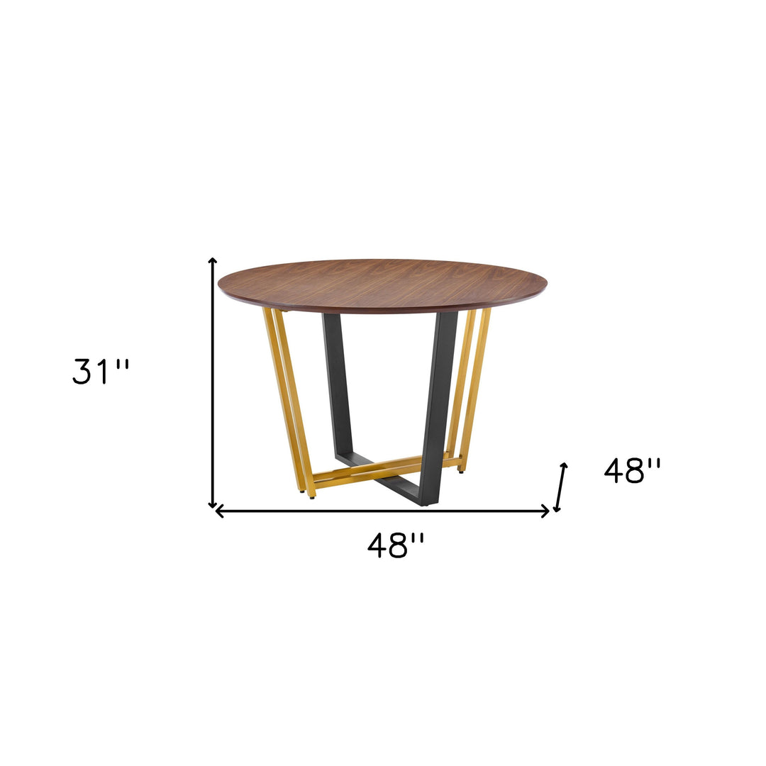 Modern 48" Brown and Gold Round Dining Table with Sled Base