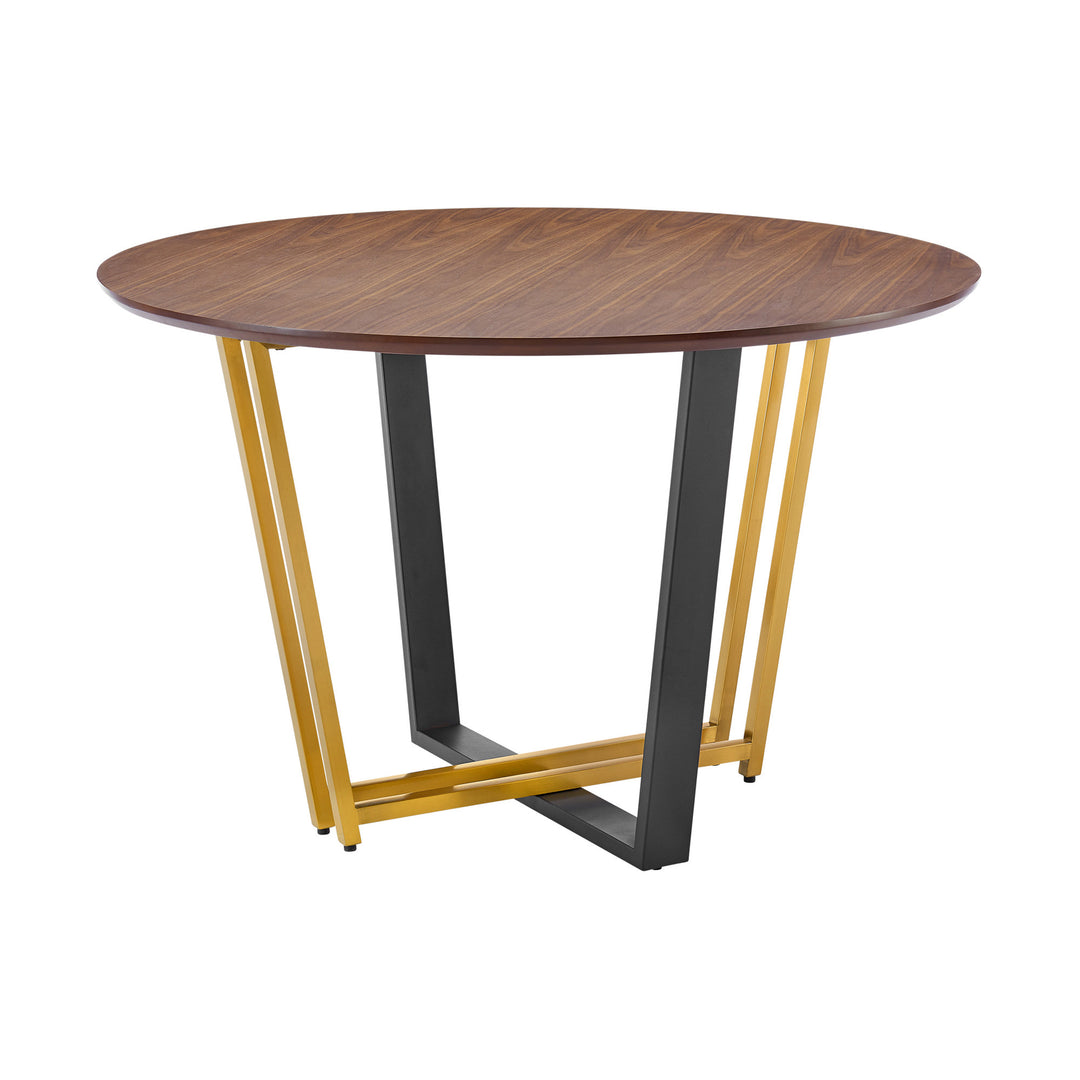 Modern 48" Brown and Gold Round Dining Table with Sled Base