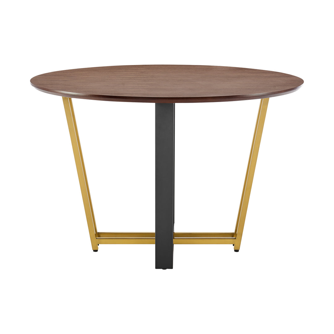 Modern 48" Brown and Gold Round Dining Table with Sled Base