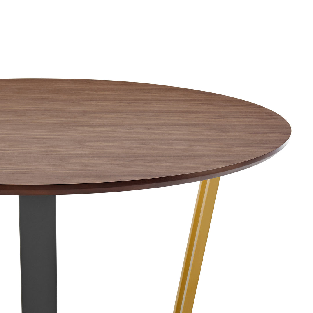 Modern 48" Brown and Gold Round Dining Table with Sled Base