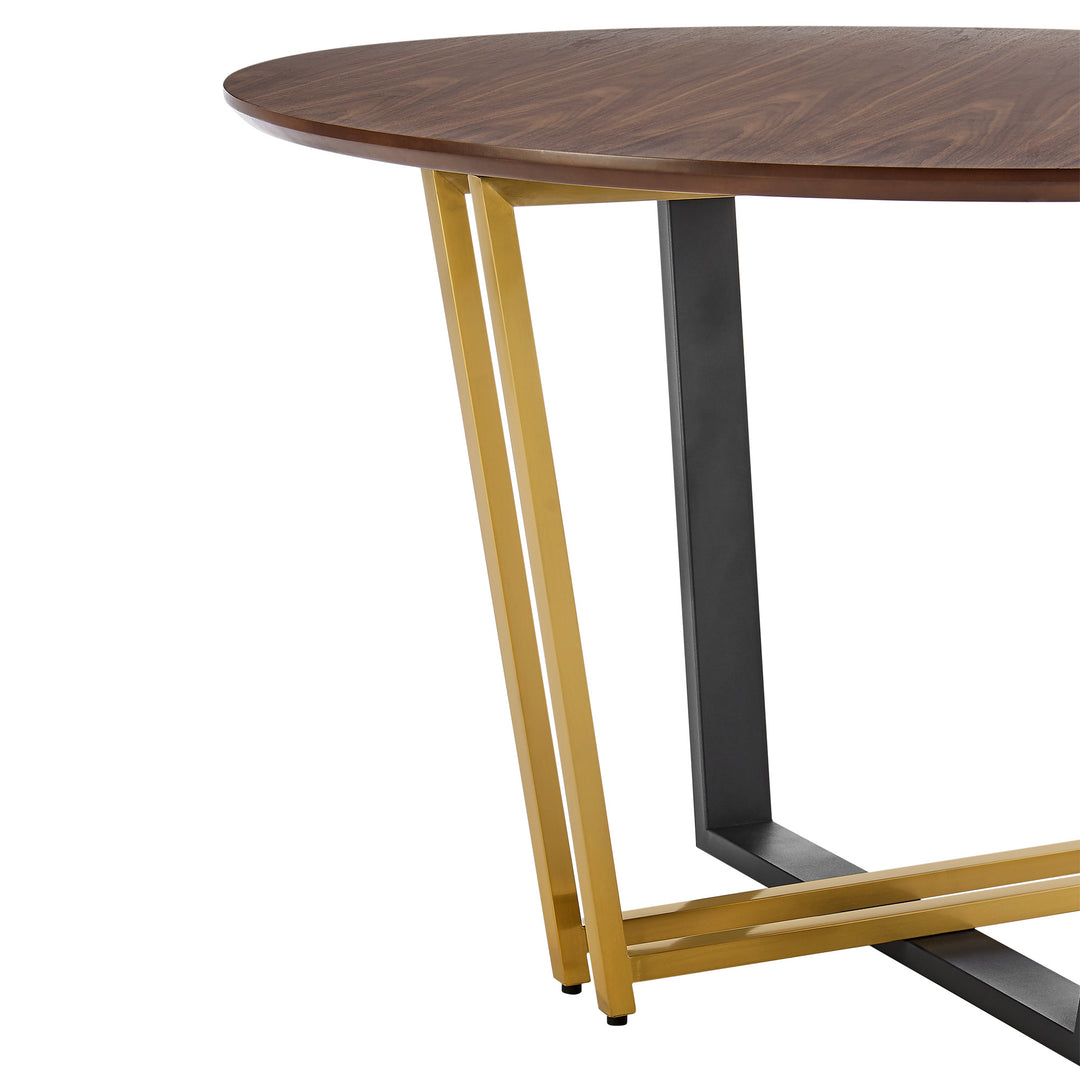 Modern 48" Brown and Gold Round Dining Table with Sled Base