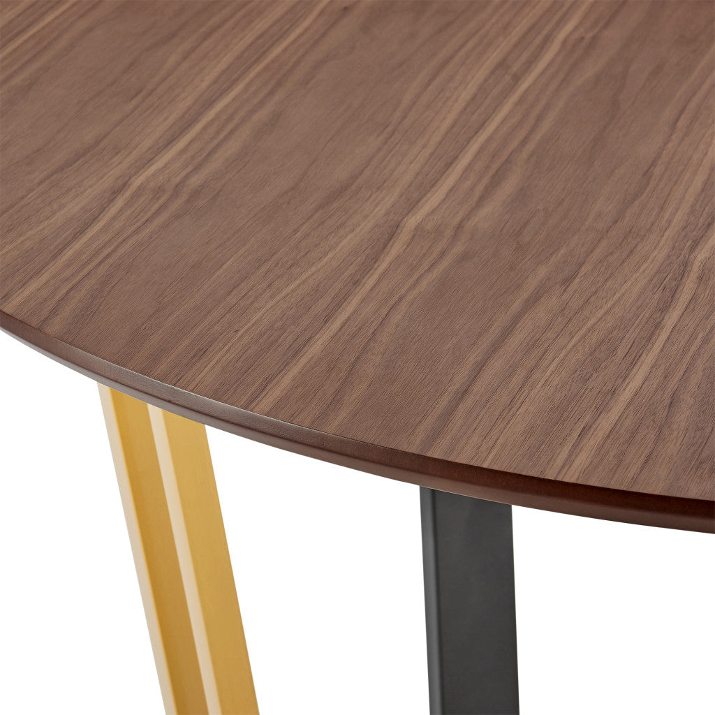 Modern 48" Brown and Gold Round Dining Table with Sled Base