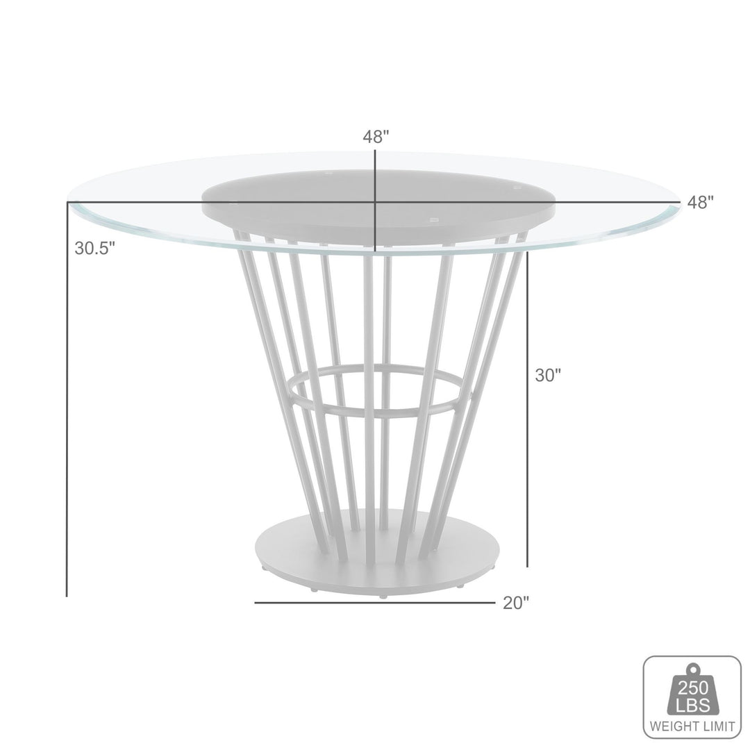 48" Clear Glass and Black Iron Round Dining Table with Pedestal Base – Contemporary Elegance for Modern Living