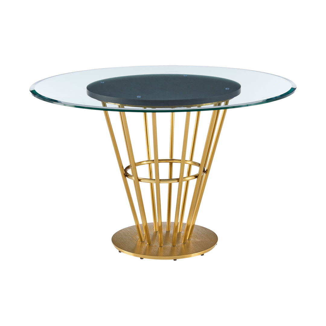 48" Gold and Clear Glass Round Dining Table with Pedestal Base – Modern Elegance Meets Timeless Functionality