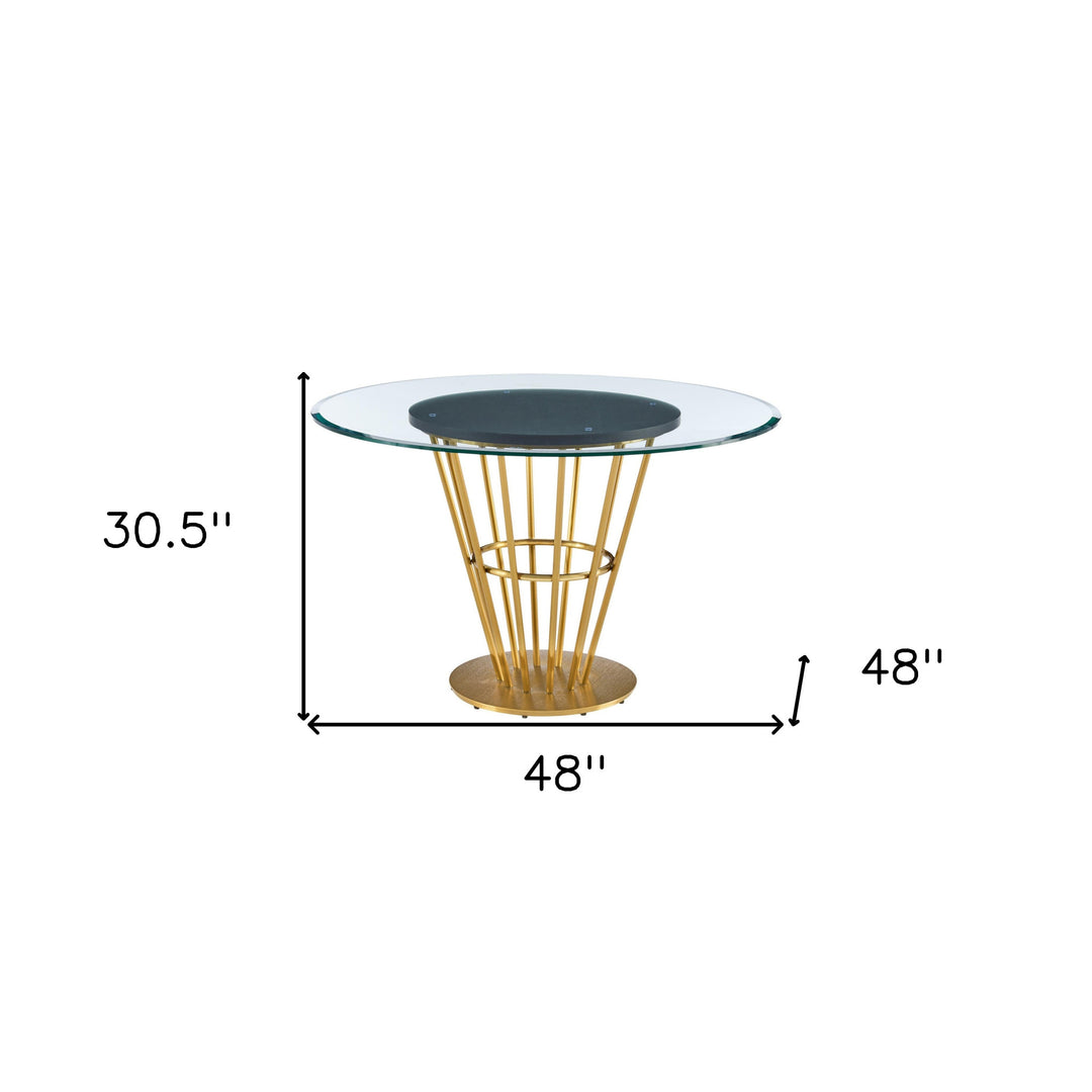 48" Gold and Clear Glass Round Dining Table with Pedestal Base – Modern Elegance Meets Timeless Functionality