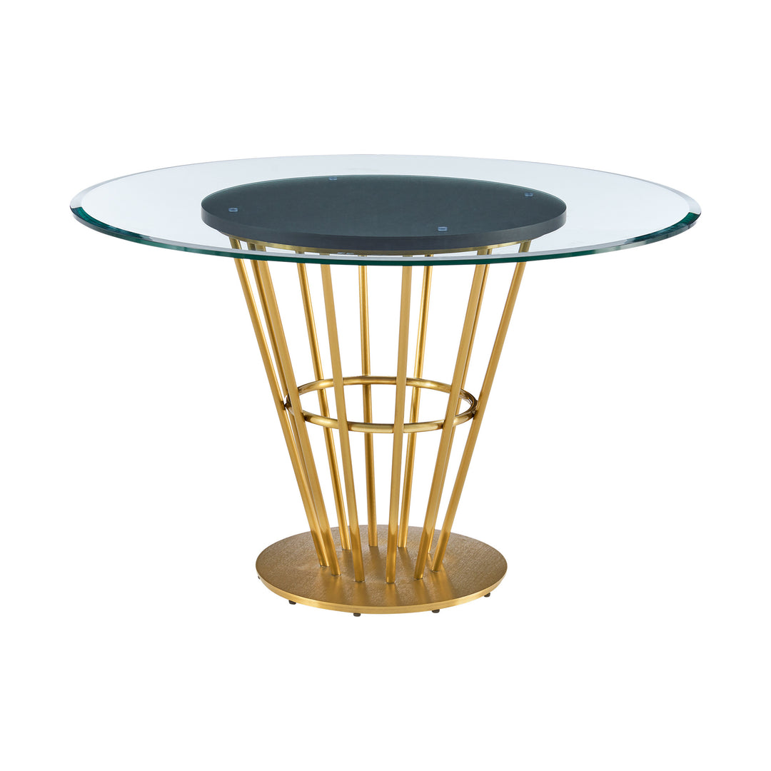 48" Gold and Clear Glass Round Dining Table with Pedestal Base – Modern Elegance Meets Timeless Functionality