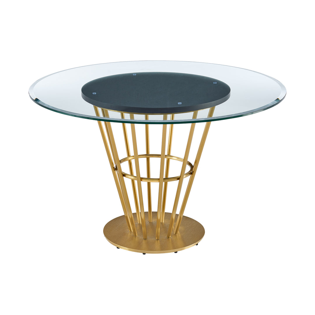 48" Gold and Clear Glass Round Dining Table with Pedestal Base – Modern Elegance Meets Timeless Functionality