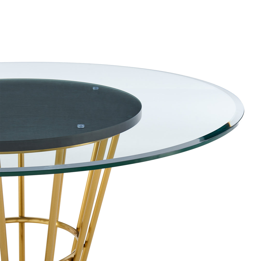 48" Gold and Clear Glass Round Dining Table with Pedestal Base – Modern Elegance Meets Timeless Functionality