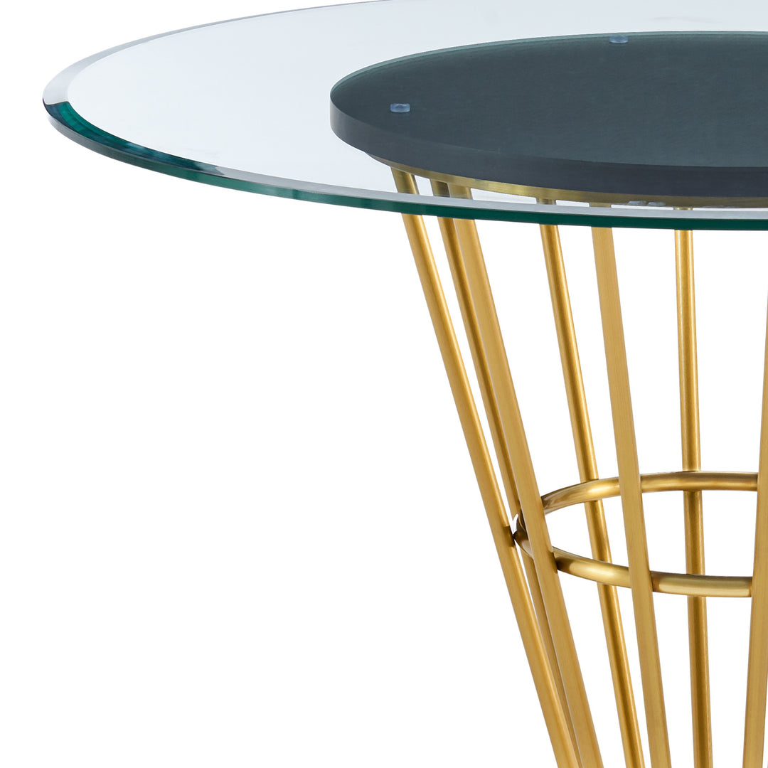 48" Gold and Clear Glass Round Dining Table with Pedestal Base – Modern Elegance Meets Timeless Functionality