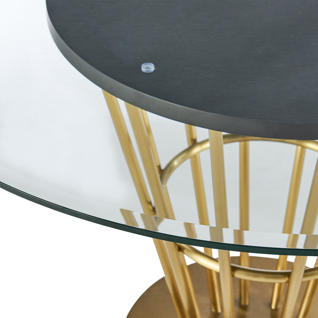 48" Gold and Clear Glass Round Dining Table with Pedestal Base – Modern Elegance Meets Timeless Functionality