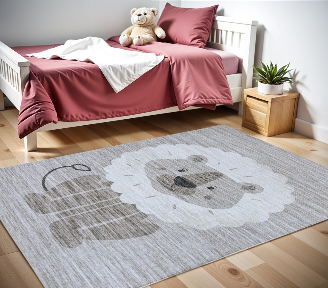 4' X 6' Beige and Gray Juvenile Animals Youthful Area Rug