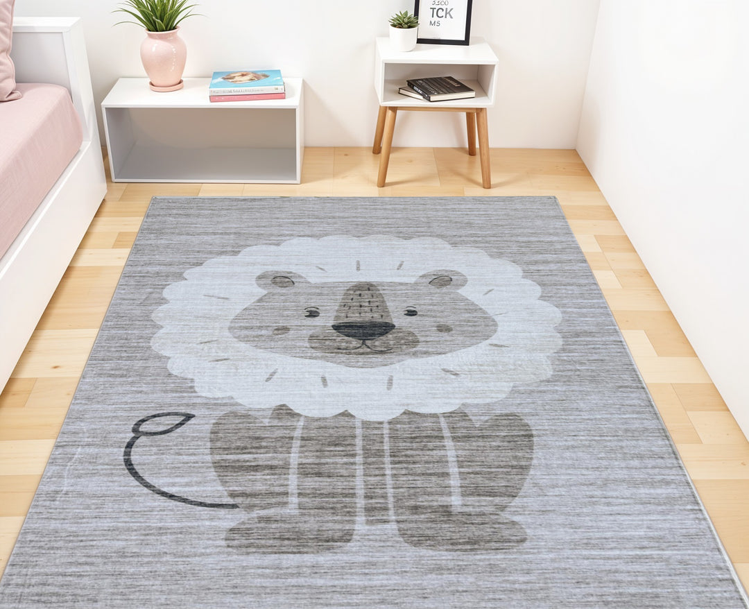 5' X 8' Beige and Gray Juvenile Animals Youthful Area Rug