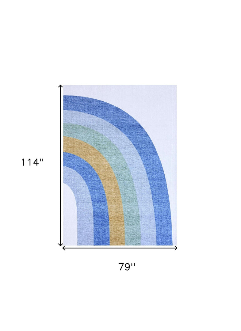 7' X 10' Blue Green and Orange Juvenile Rainbows Youthful Area Rug