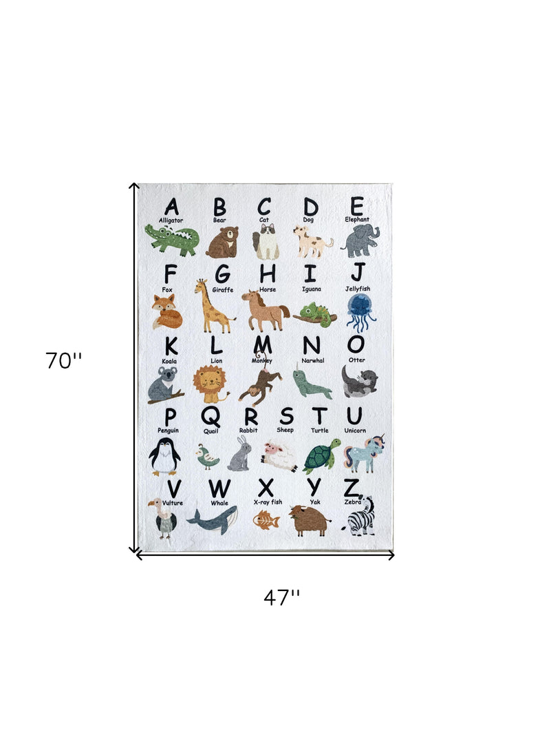 4' X 6' Gray Brown and Green Juvenile Alphabet Youthful Area Rug