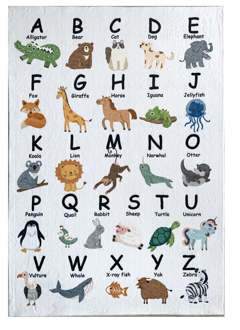 4' X 6' Gray Brown and Green Juvenile Alphabet Youthful Area Rug