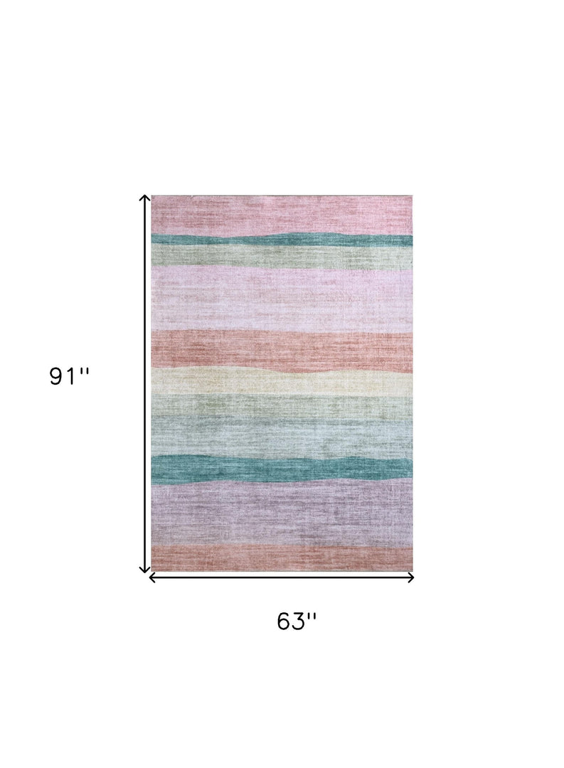 5' X 8' Pink Green and Purple Juvenile Rainbows Youthful Area Rug