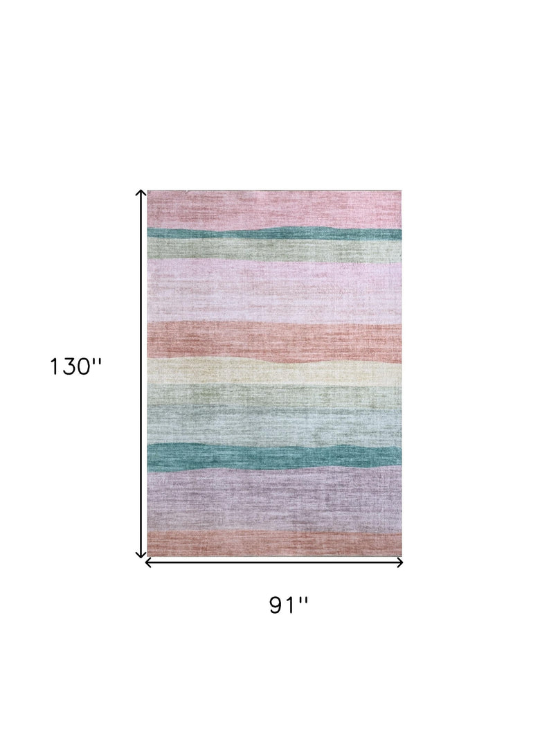 8' X 11' Pink Green and Purple Juvenile Rainbows Youthful Area Rug