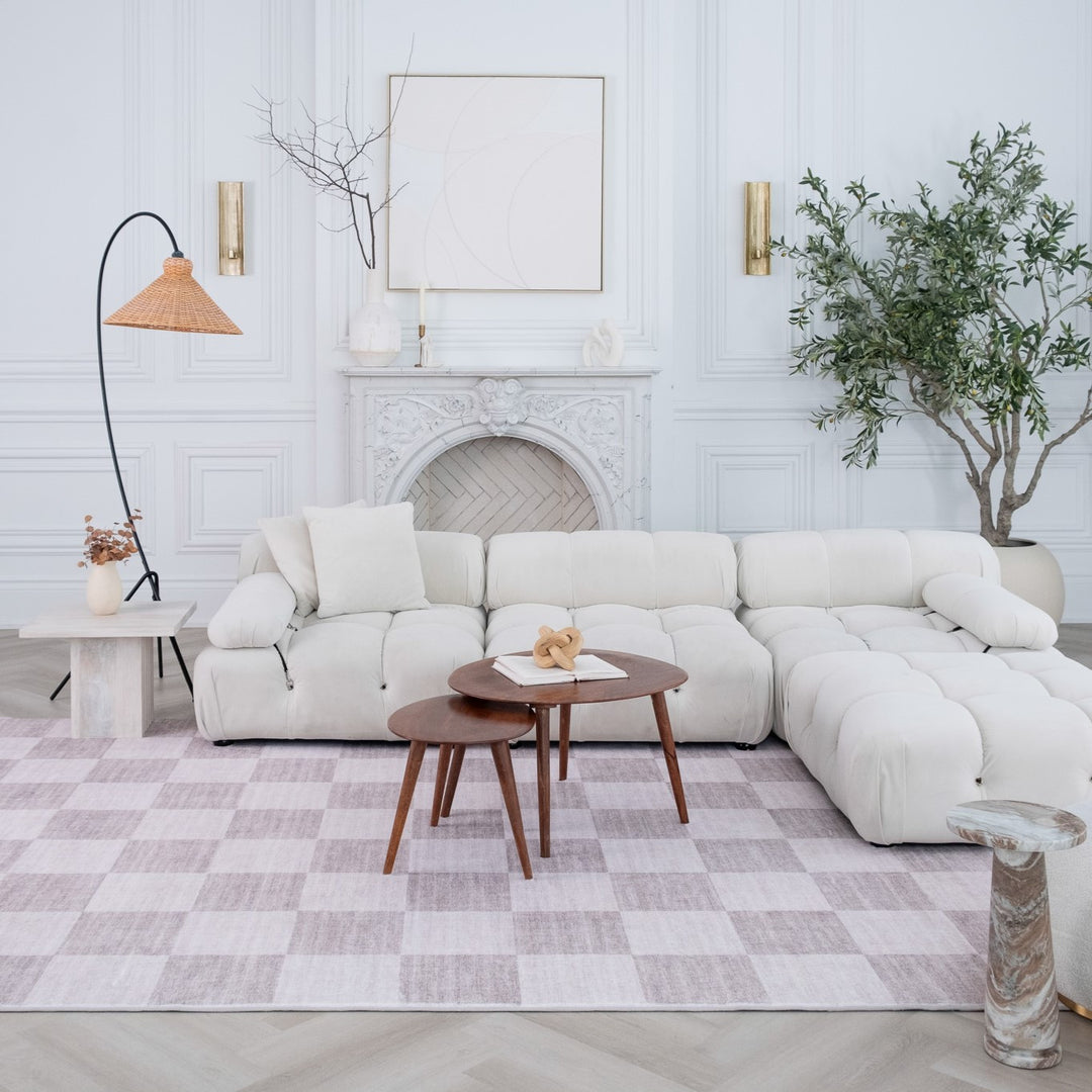 4' X 6' Beige and Brown Checkered Area Rug