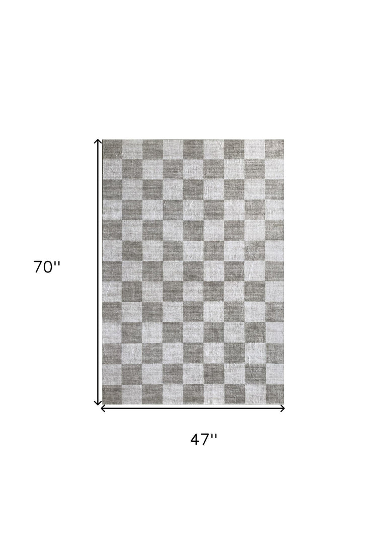 4' X 6' Beige and Brown Checkered Area Rug