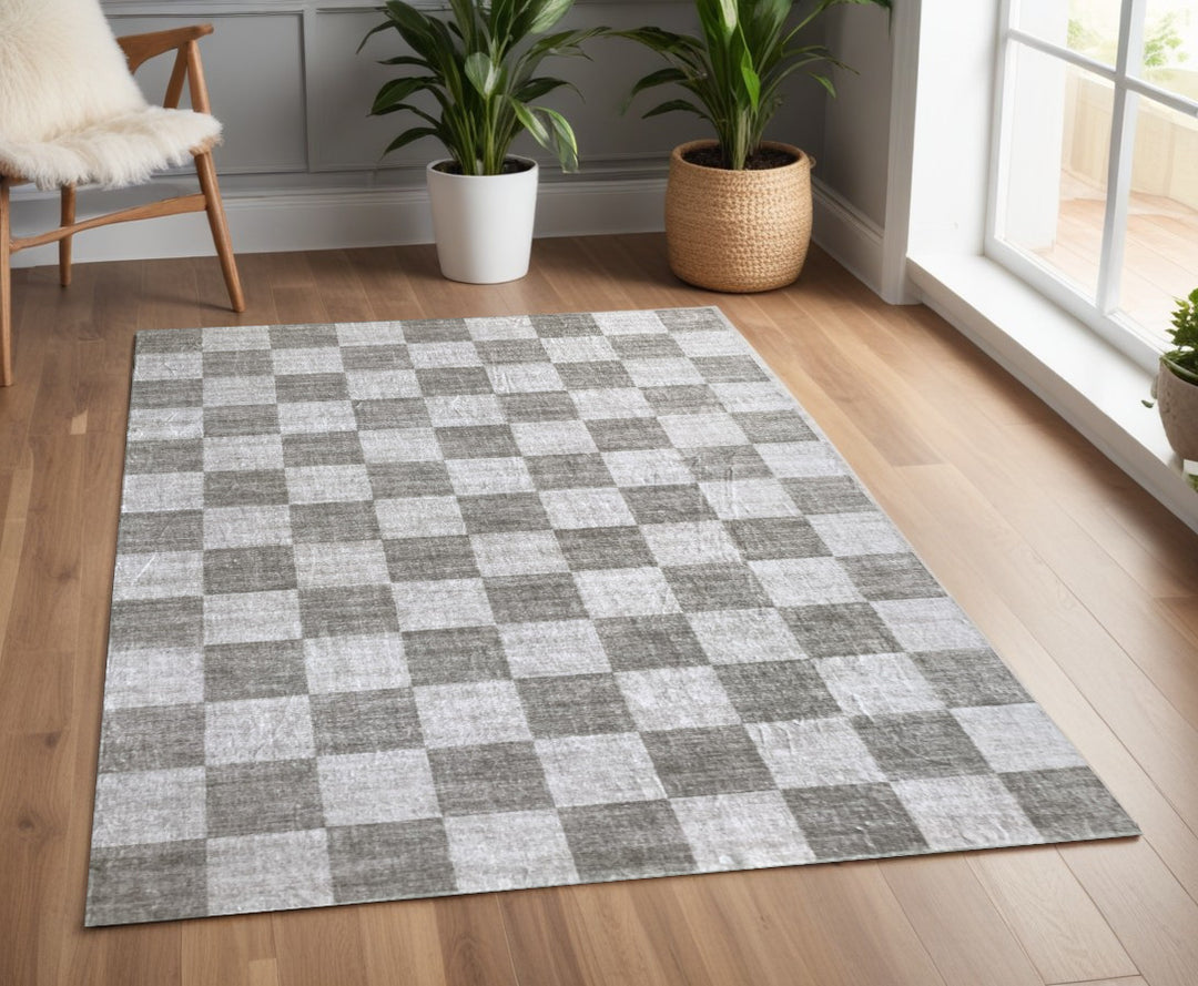 4' X 6' Beige and Brown Checkered Area Rug