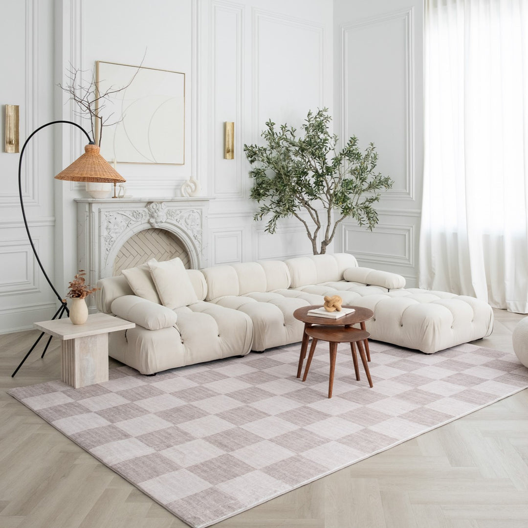 7' X 10' Beige and Brown Checkered Area Rug