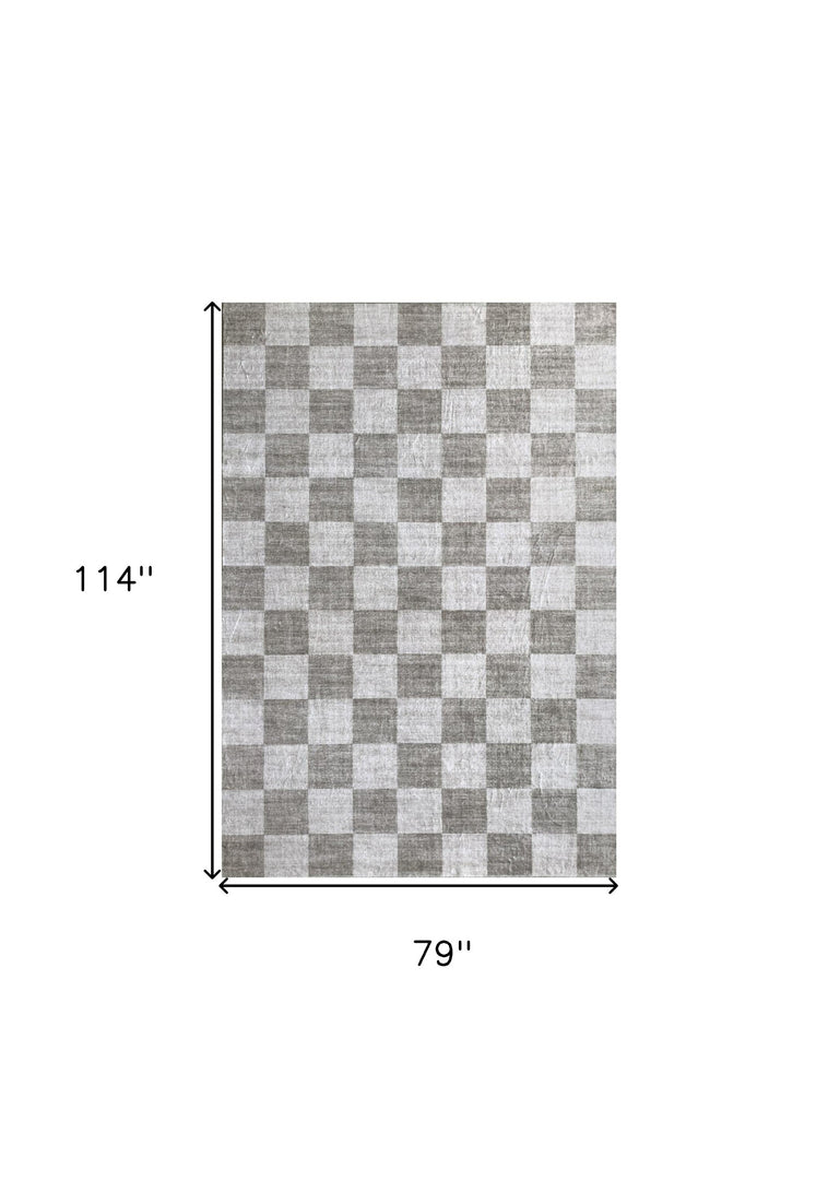 7' X 10' Beige and Brown Checkered Area Rug